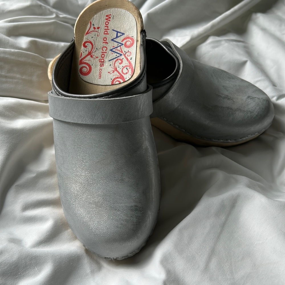 SILVER clogs
